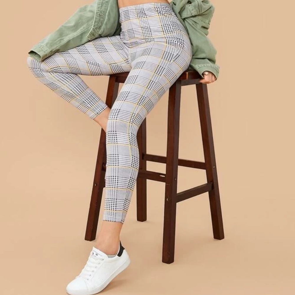 high waisted spandex plaid leggings